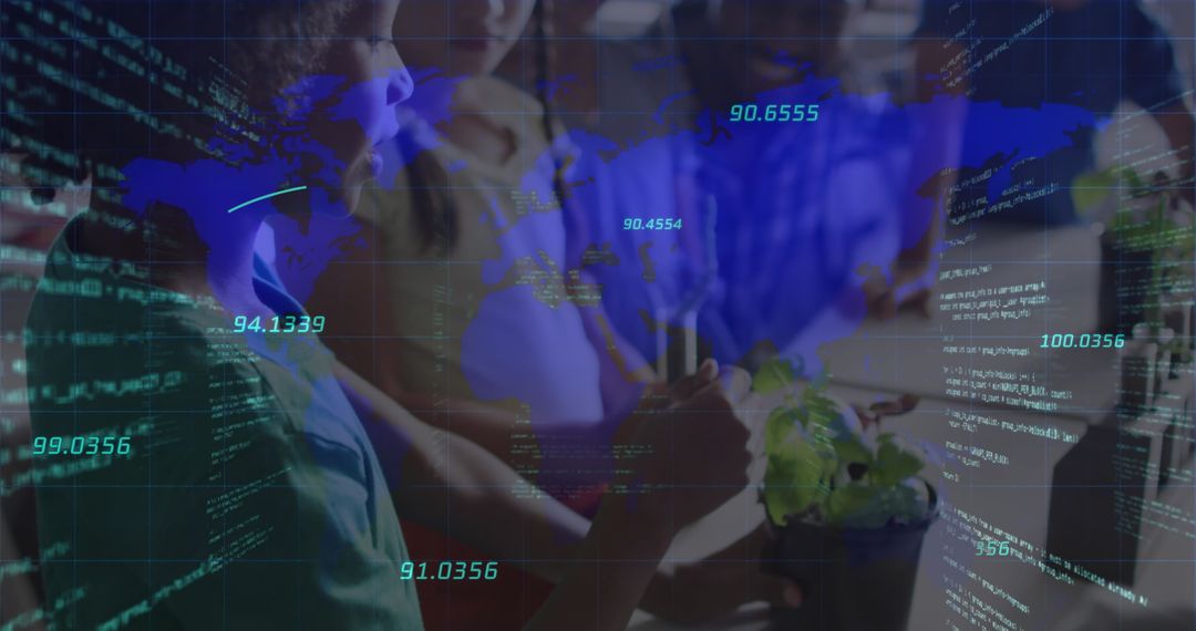 Children Exploring Technology in Classroom with Digital Overlay