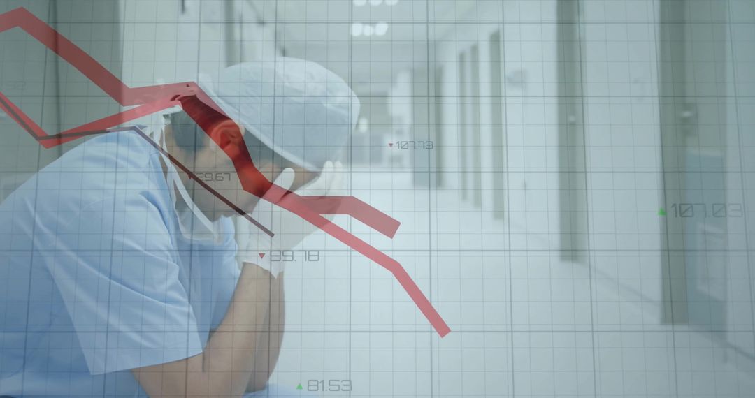Stressed Doctor With Declining Medical Graph Overlays