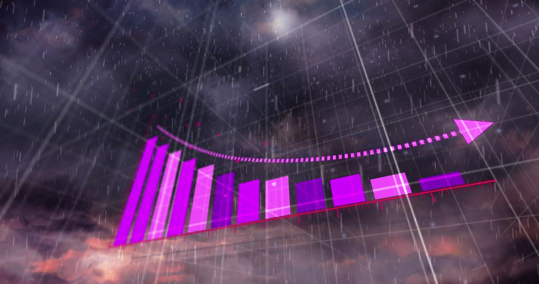 Rising Bar Graph Against Dramatic Stormy Sky