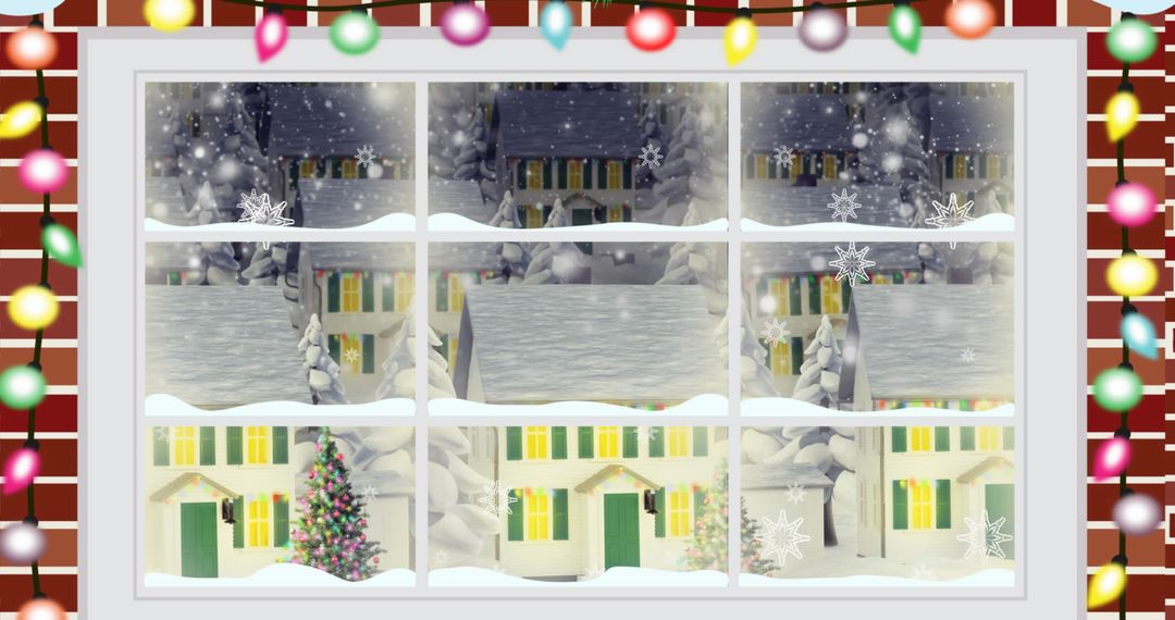 Festive Christmas Snow Scene Viewed Through Window