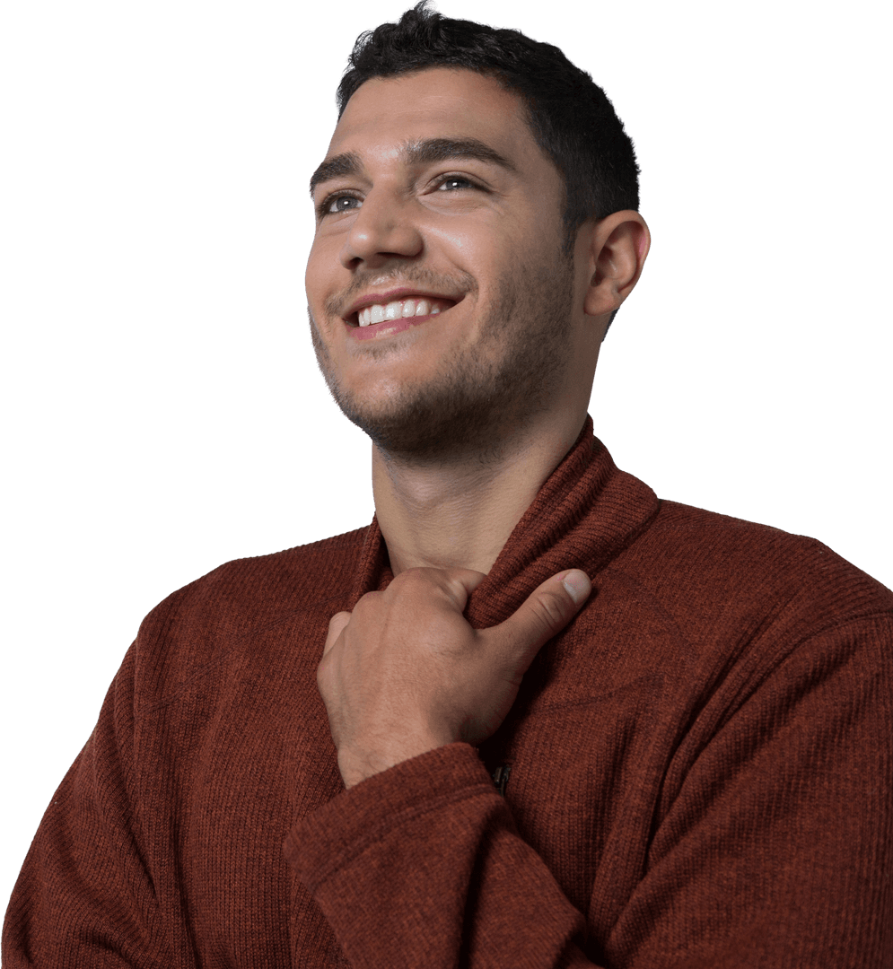 Happy Latino Man Smiling with Confidence on Transparent Background