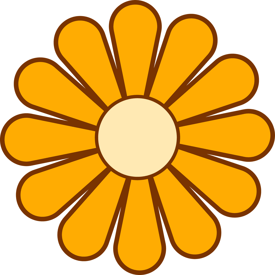 Stylized Daisy Flower with Vibrant Orange Petals on Transparent Background