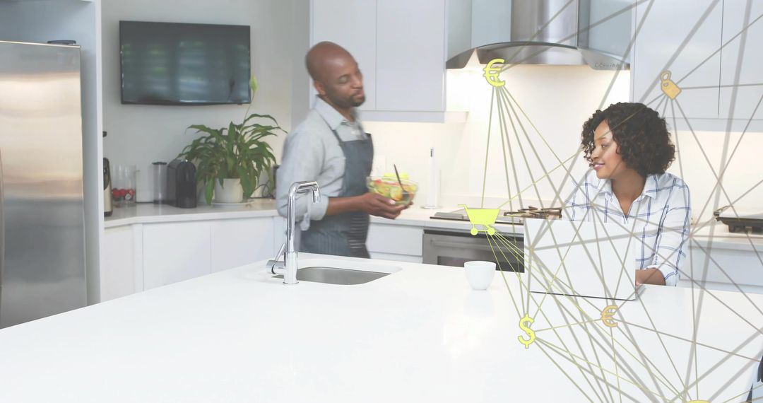 Couple Embracing Modern Technology at Home Kitchen
