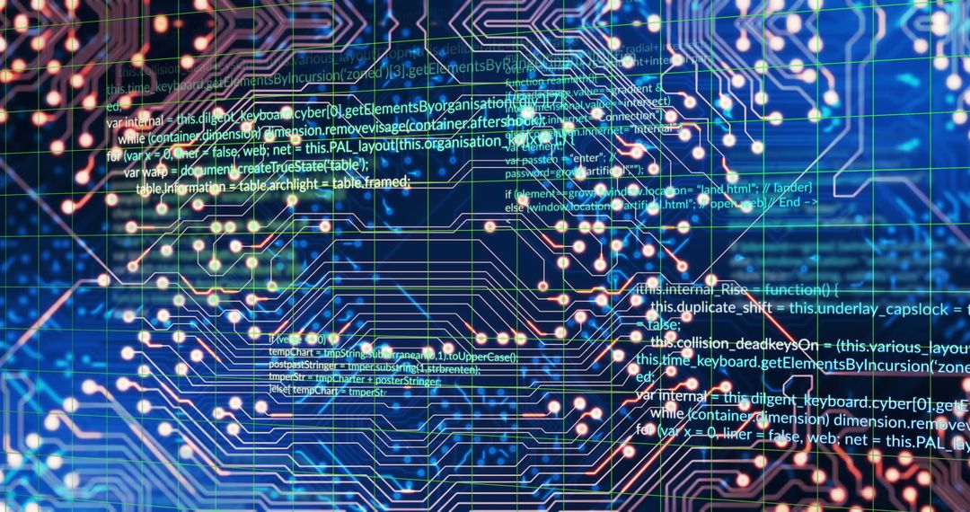 Digital Circuitry and Code Overlay on High-Tech Background