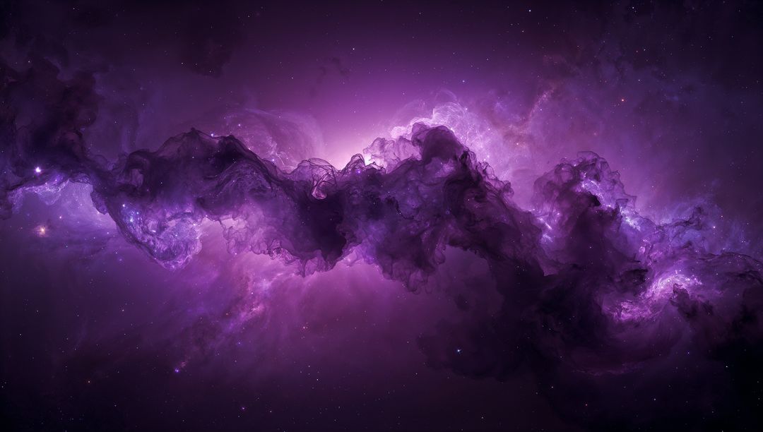 Glowing Purple Nebula Flowing Across Cosmos with Luminous Core and Dark Filaments