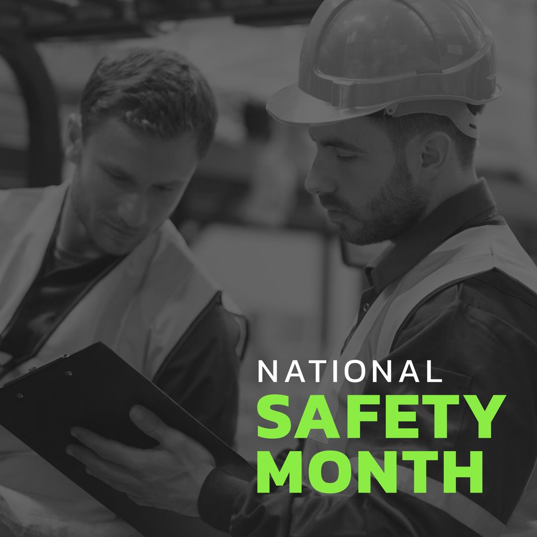 Warehouse Workers Promoting National Safety Month with Hard Hat - Download Free Stock Templates Pikwizard.com