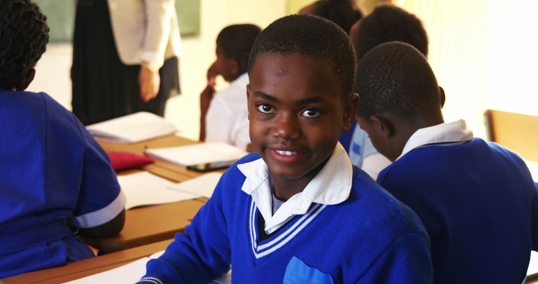 Smiling African American Student in Classroom