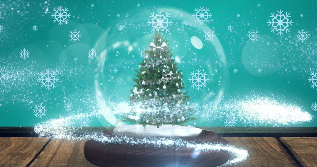 Christmas Tree Inside Snow Globe with Falling Snowflakes - Free Images, Stock Photos and Pictures on Pikwizard.com