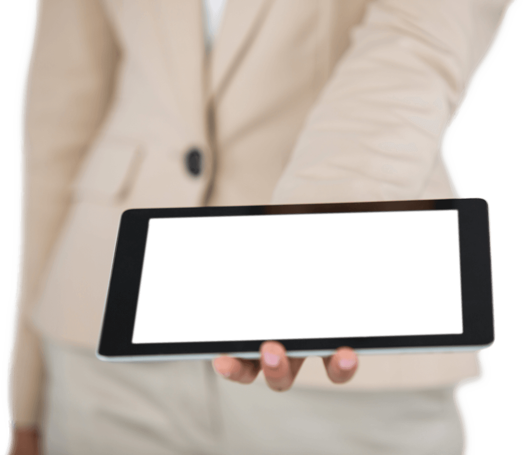 Businesswoman Holding Transparent Tablet Digital Display