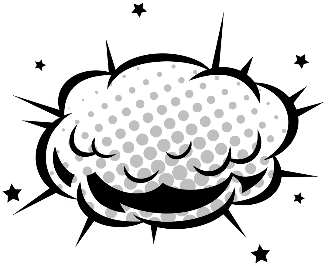 Comic-Style Cloud with Halftone Dots and Stars on Transparent Background