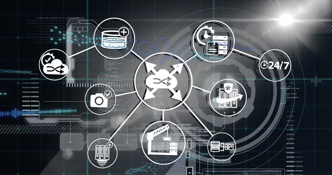 Futuristic Digital Interface with Data Management Icons