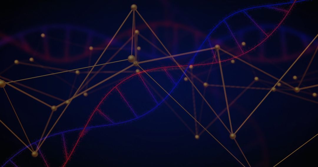 Futuristic DNA Helix with Golden Node Network in Digital Space