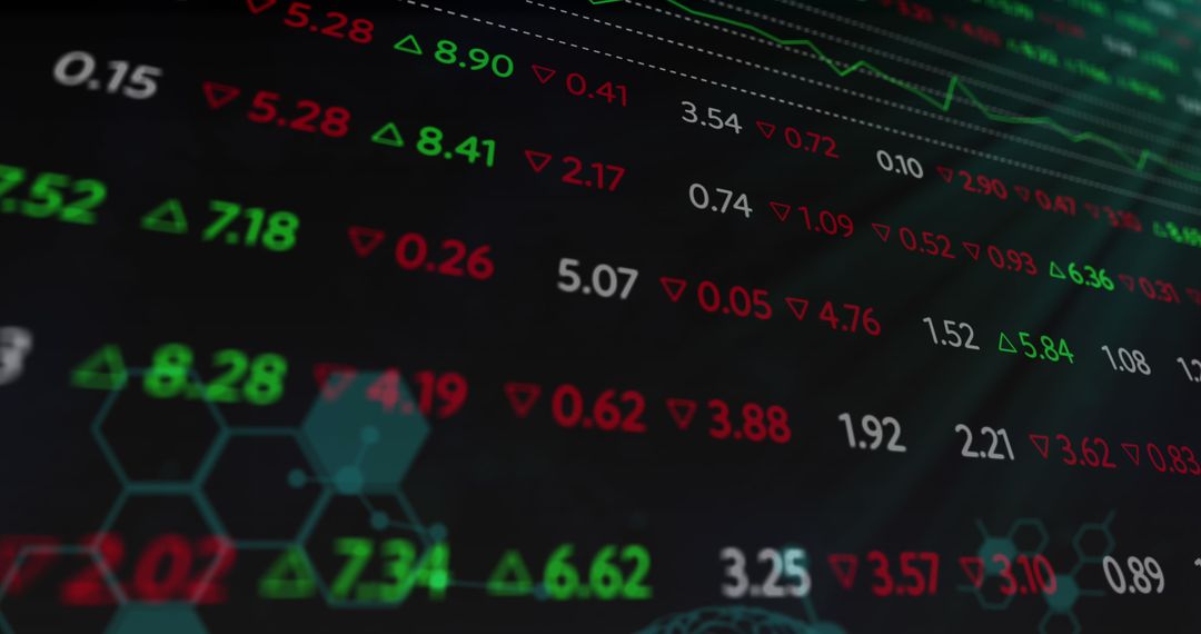 Financial graphs with declining market data display