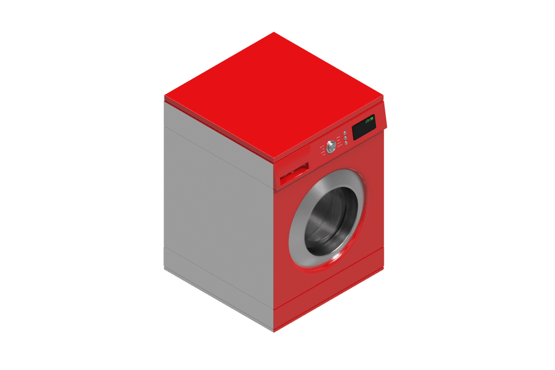 High Angle Transparent Red Washing Machine in Modern Design