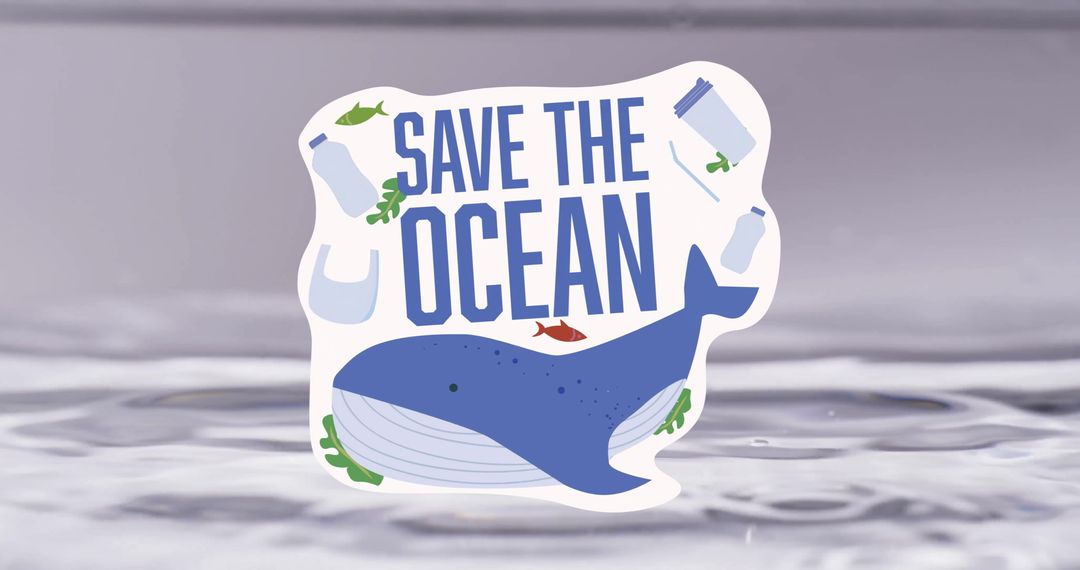 Save the Ocean Text with Whale and Plastic Waste Graphics