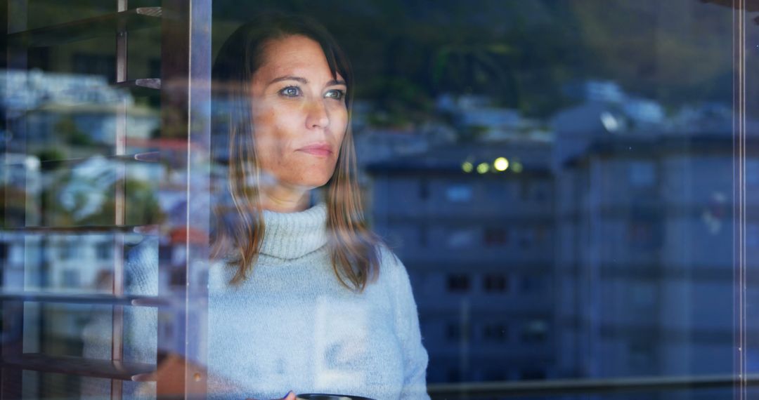 Pensive Woman Looking Outside Through Window in Daylight - Free Images, Stock Photos and Pictures on Pikwizard.com