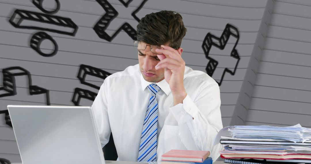 Businessman Focusing on Work with Laptop and Papers