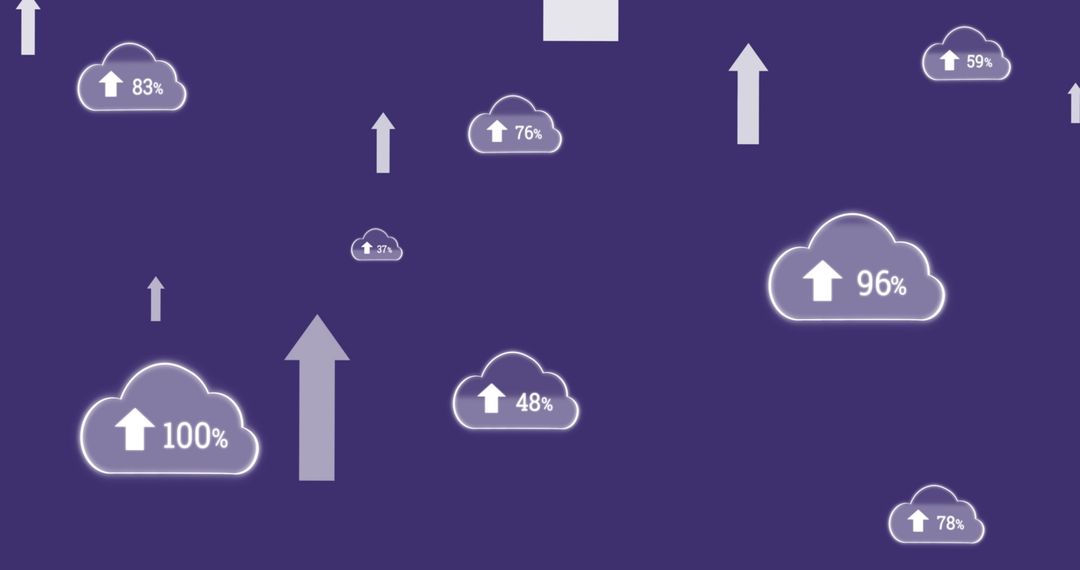 Cloud Computing Growth with Percentage Indicators on Blue Background