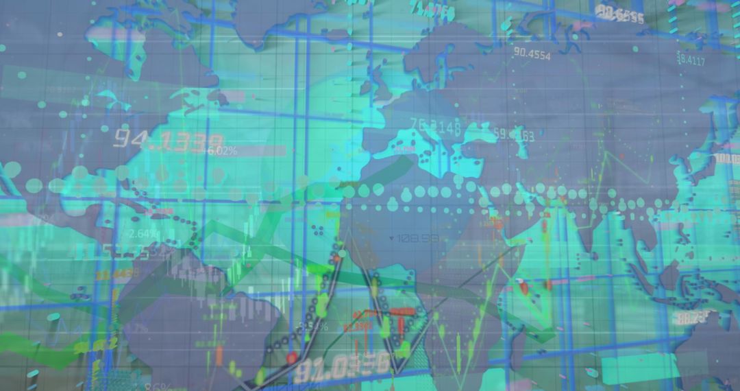 Digital World Map with Financial Graphs Illuminating Global Market Trends