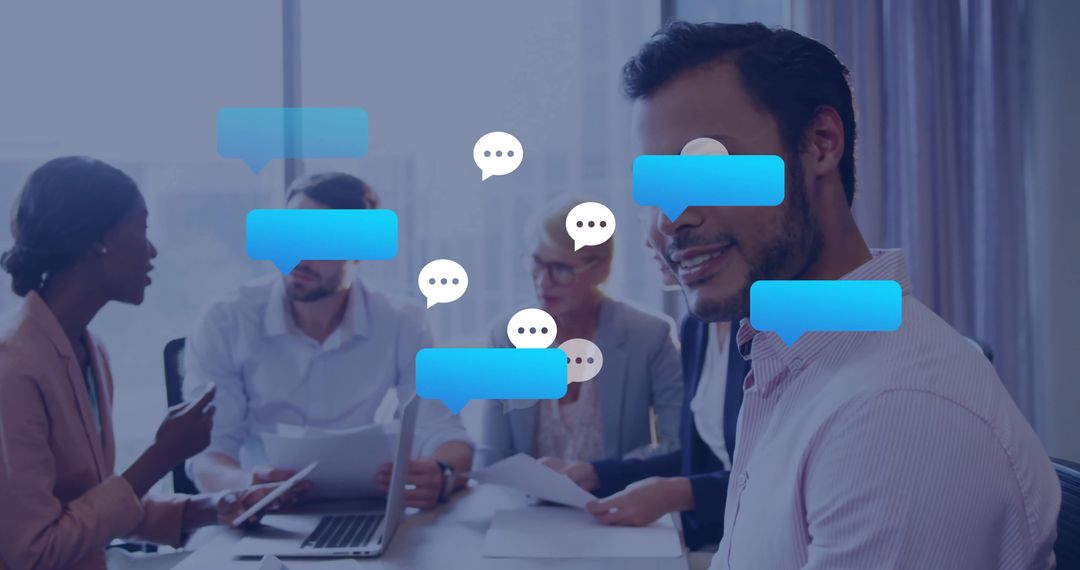 Business Team Meeting with Digital Communication Concept