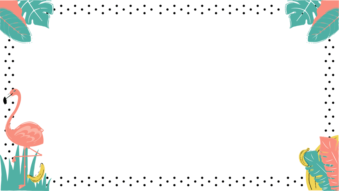 Tropical Flamingo and Leaves Border on Transparent Background