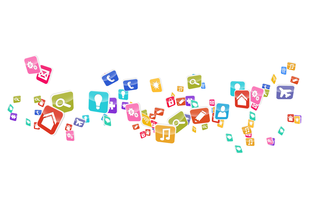 Vibrant Digital Media Icons on Transparent Background