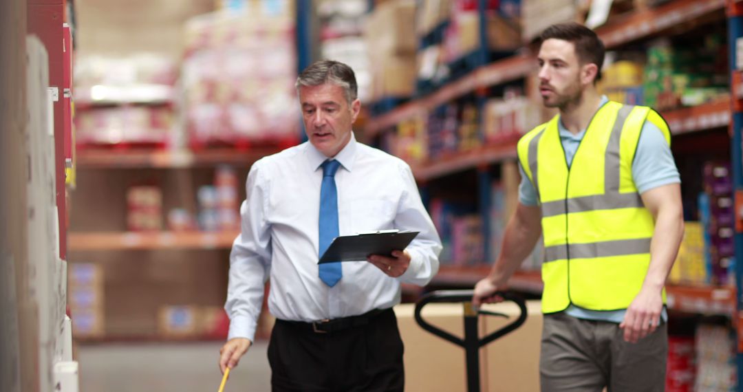 Warehouse Manager Inspecting Inventory with Worker - Free Images, Stock Photos and Pictures on Pikwizard.com