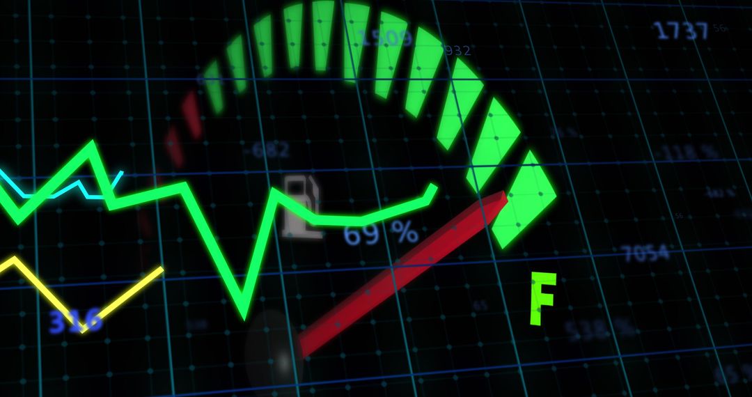 Digital Financial Graph Interface on Car Dashboard over Industry Trends