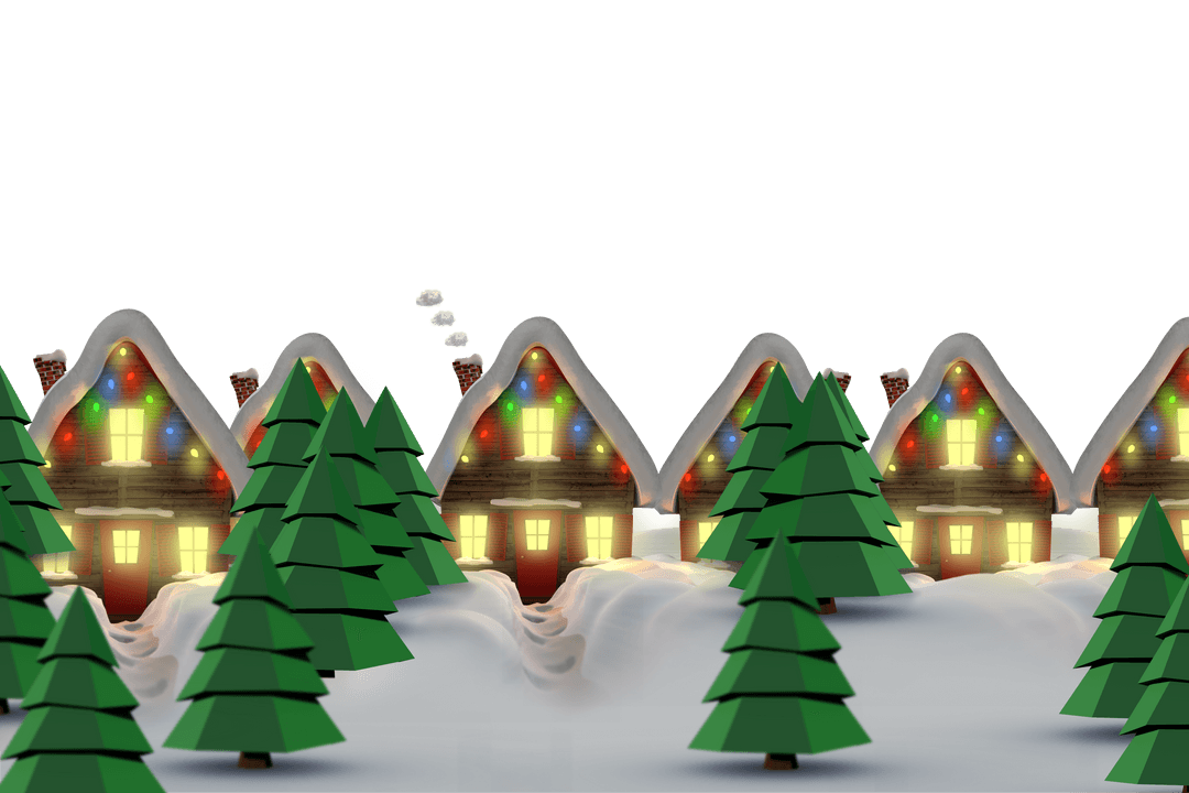 Christmas Village with Snowy Houses and Fir Trees Transparent
