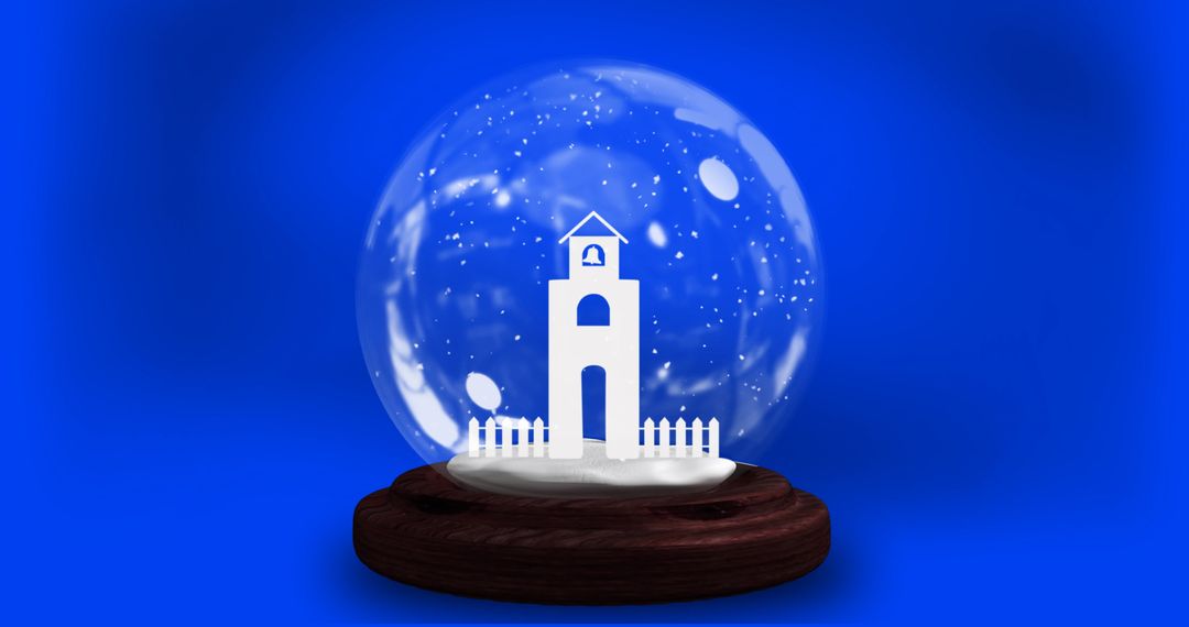 Christmas Snow Globe with Church and Falling Snow on Blue Background - Free Images, Stock Photos and Pictures on Pikwizard.com