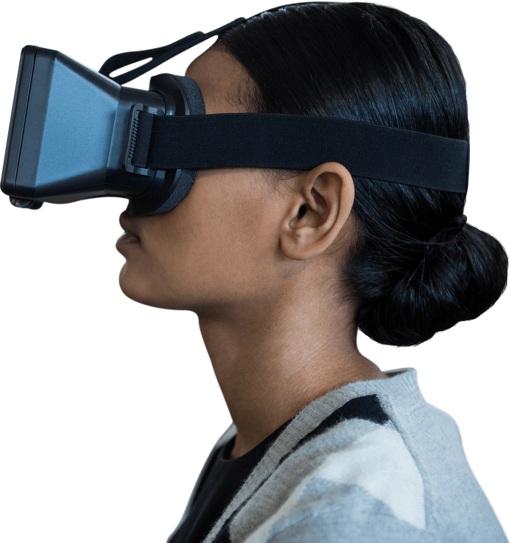 Profile of Woman Engaging with Transparent Virtual Reality Experience