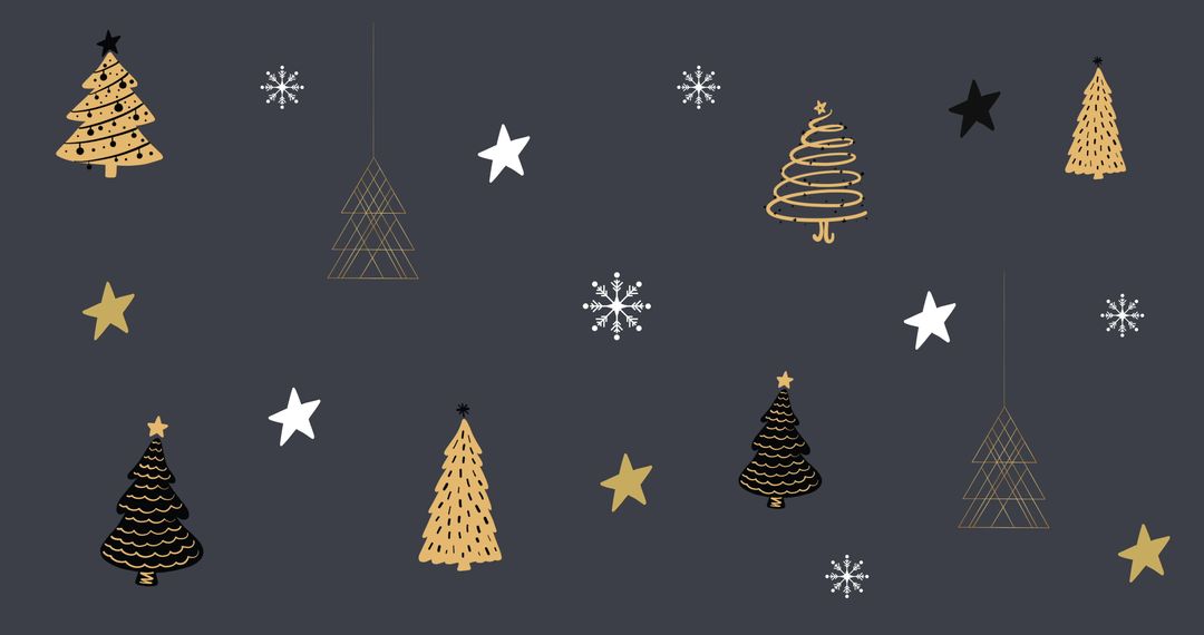Christmas Trees and Stars Pattern on Gray Background