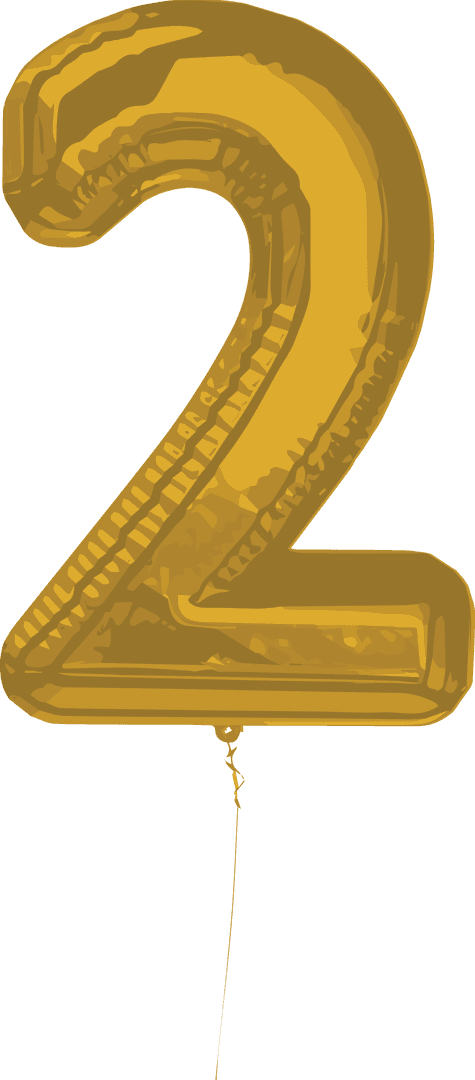 Gold Number Two Balloon Illustration on Transparent Background