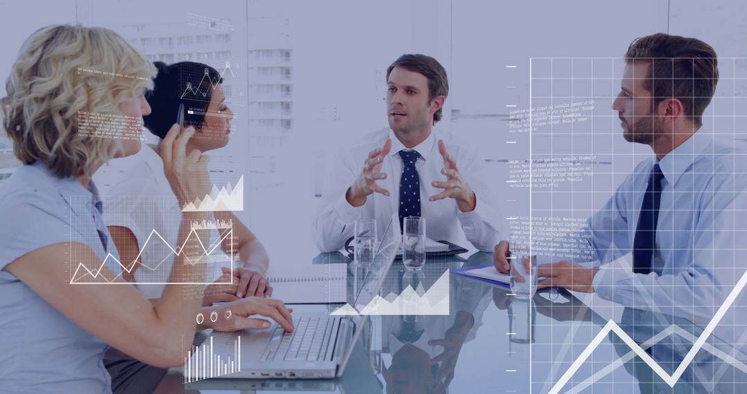 Business Team Analyzing Dynamic Financial Data in Modern Office