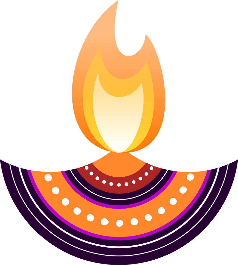 Stylized Diwali Lamp Graphic with Transparent Flame Design