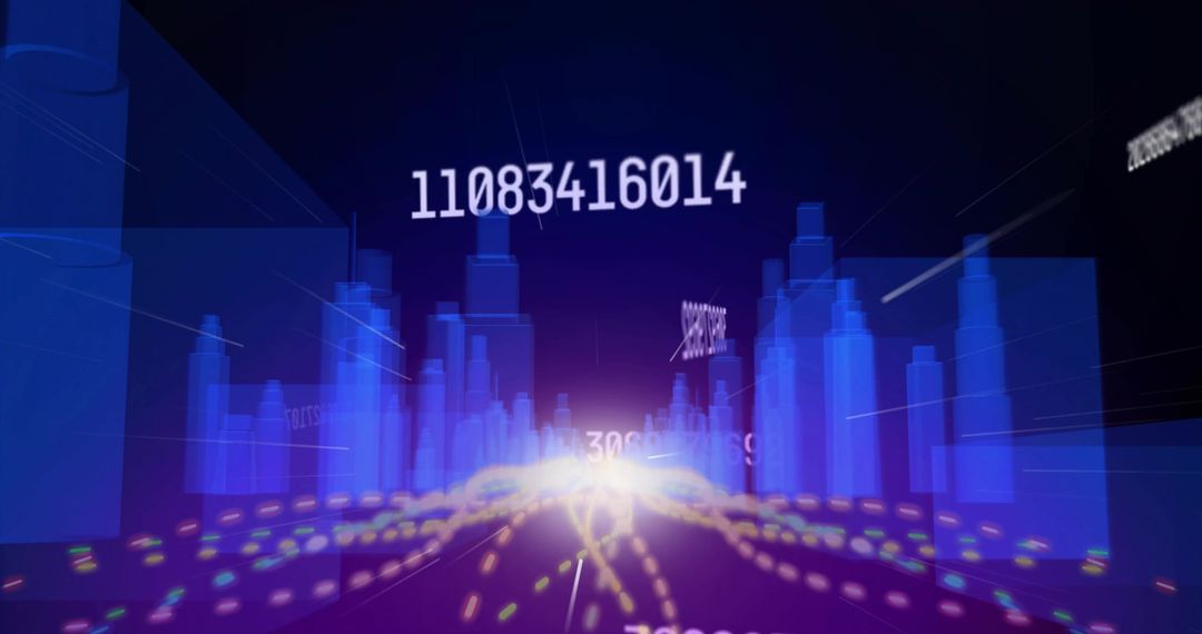 Futuristic Digital Cityscape with Streaming Data and Code
