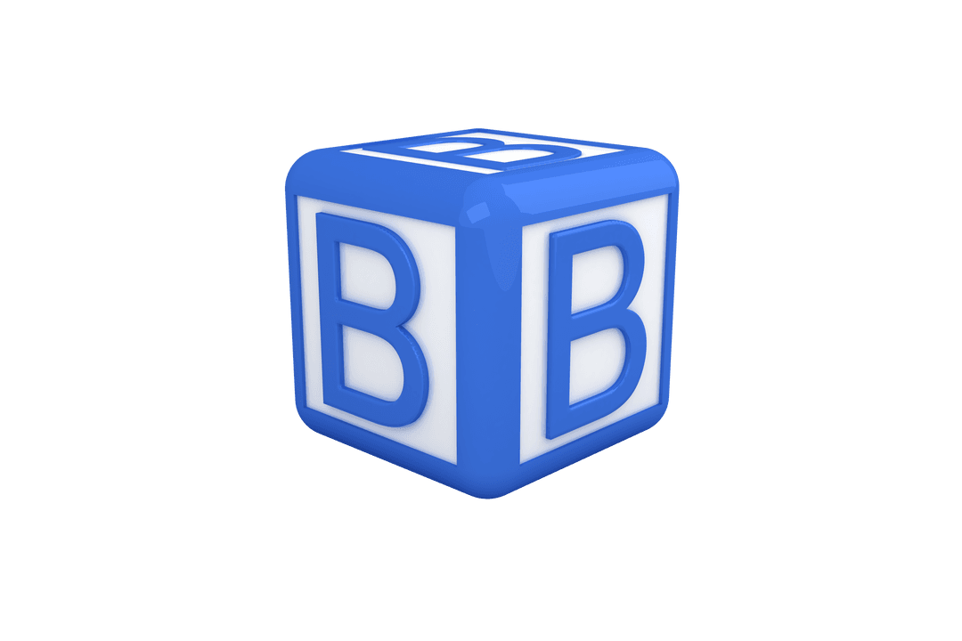 Blue B Letter Cube on Transparent Background for Technology Use