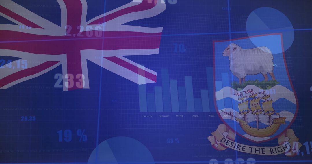 Union Jack with Falkland Islands Crest on Financial Data Dashboard