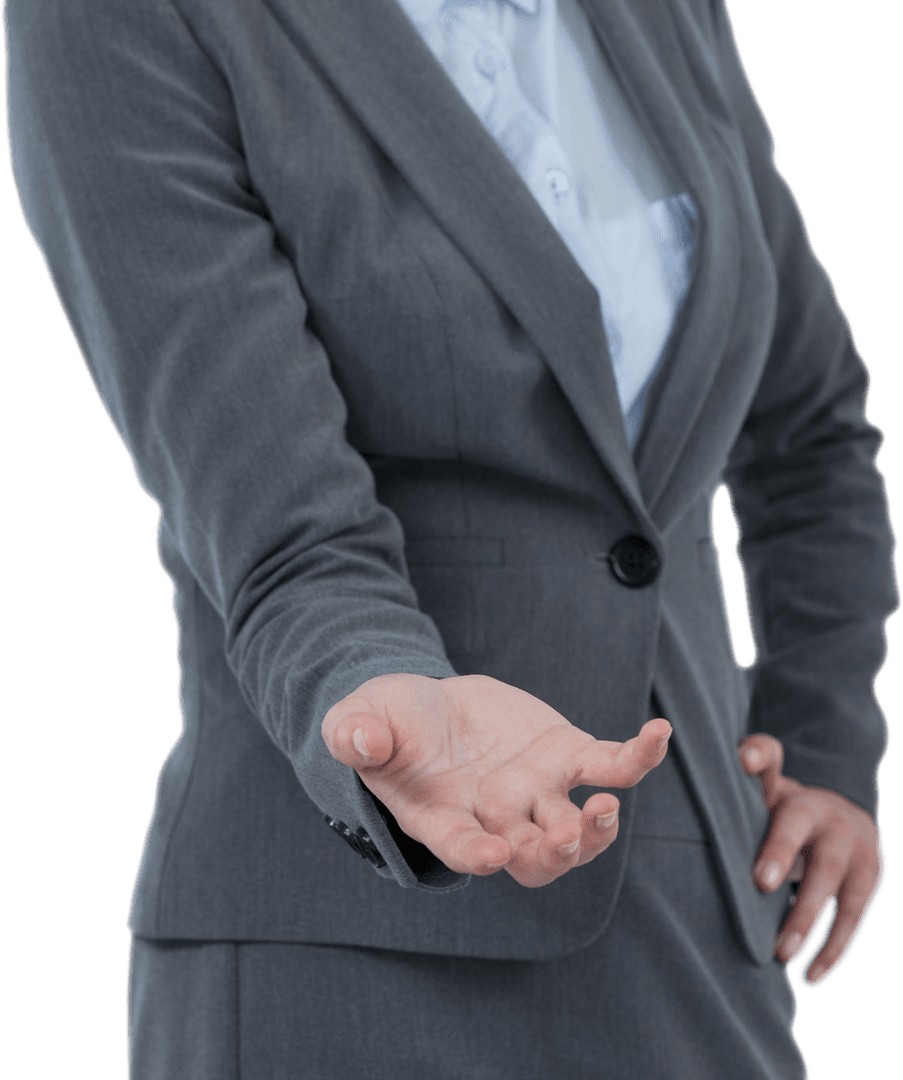 Transparent Businesswoman Gesture Open Hand Invitation