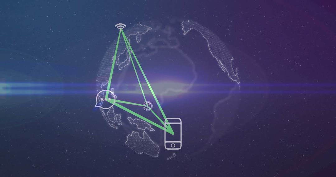 Global Digital Connectivity with Icons and Green Connectivity Lines
