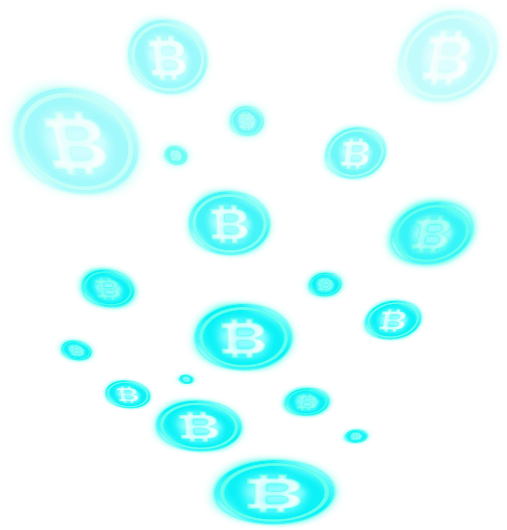 Transparent Floating Bitcoin Symbols on White Background