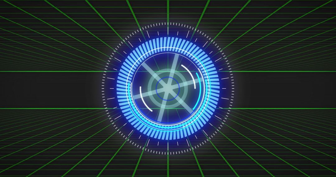 Futuristic Digital Interface with Rotating Elements on Grid