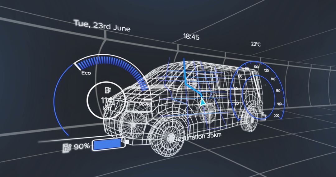 Futuristic Wireframe SUV in Virtual Reality Grid
