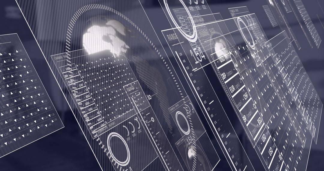 Futuristic Data Interface With Virtual Panels in Modern Office