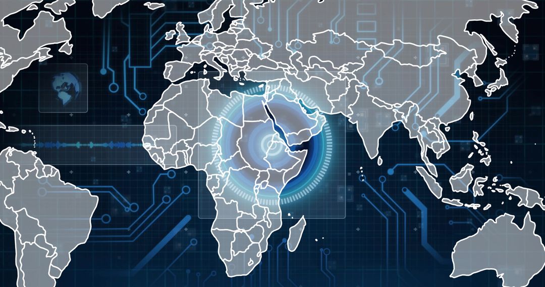 Global Cybersecurity Radar Highlighting East Africa on Interactive Digital Map and UI