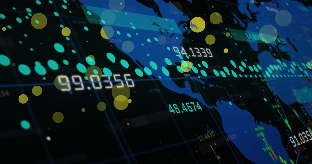 Digital Data Flow on Global Map Background