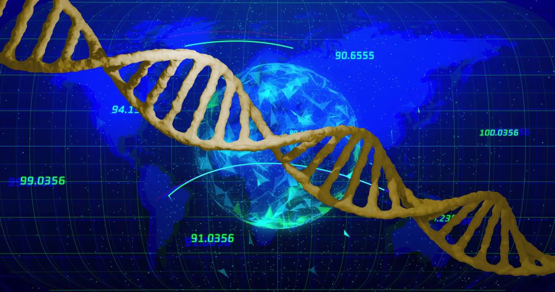 Futuristic DNA Strand with Global Digital Connection