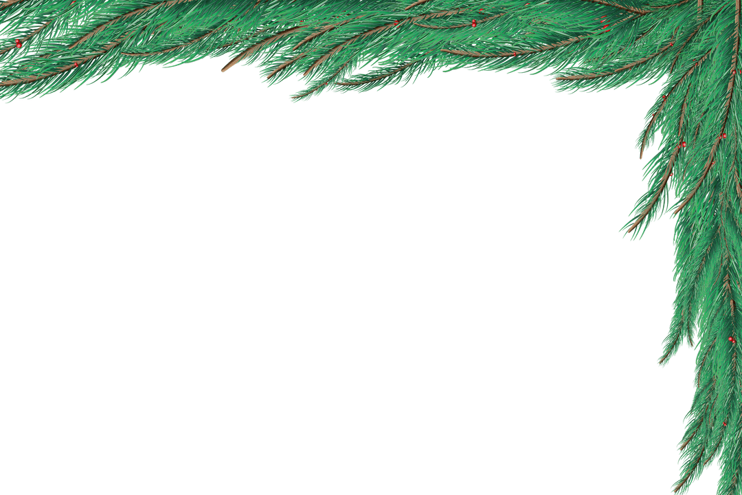 Festive Green Branch Corner on Transparent Background