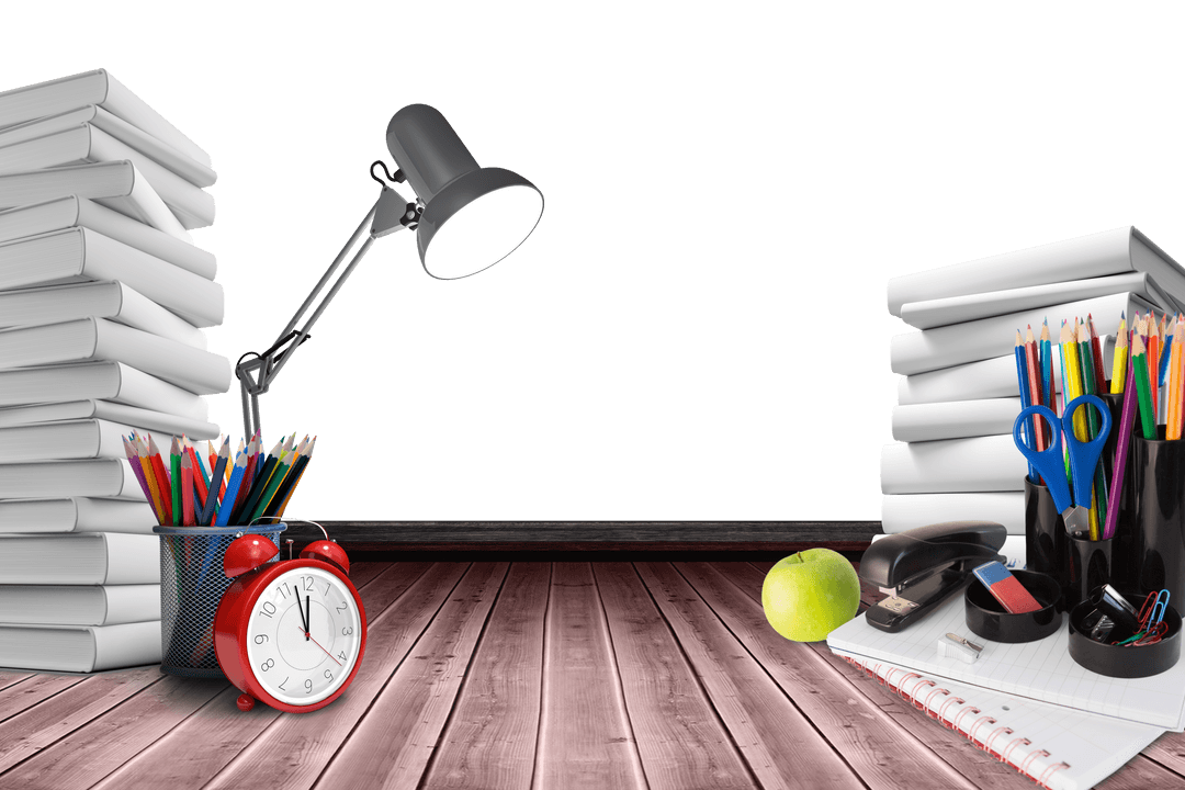 Creative Back to School Transparent Layout with Books and Office Supplies