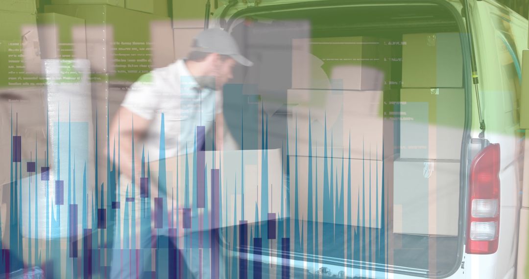 Warehouse Worker Overlaid with Financial Data Animation
